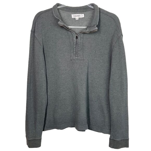 Calvin Klein Gray Long Sleeve 1/4 Zip Pullover Sweater Medium - Picture 1 of 5